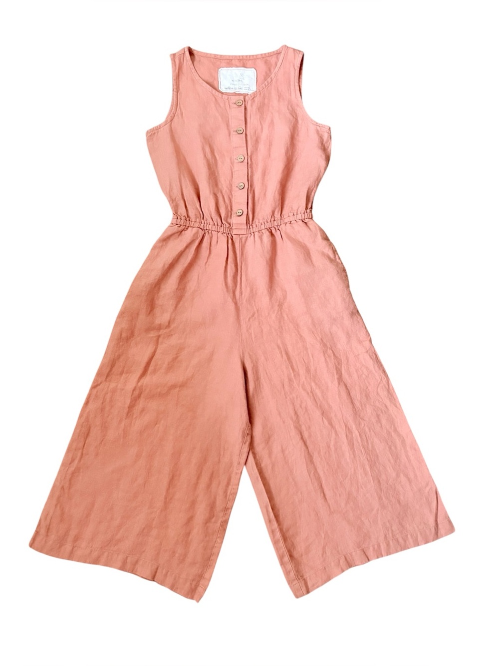 Not Perfect Linen Jumpsuit Wide Leg Sleeveless Pockets Jumper Culotte Romper
